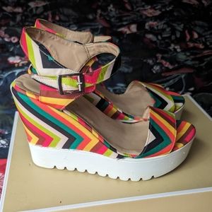 Colourful Ankle Strap Wedge Sandals